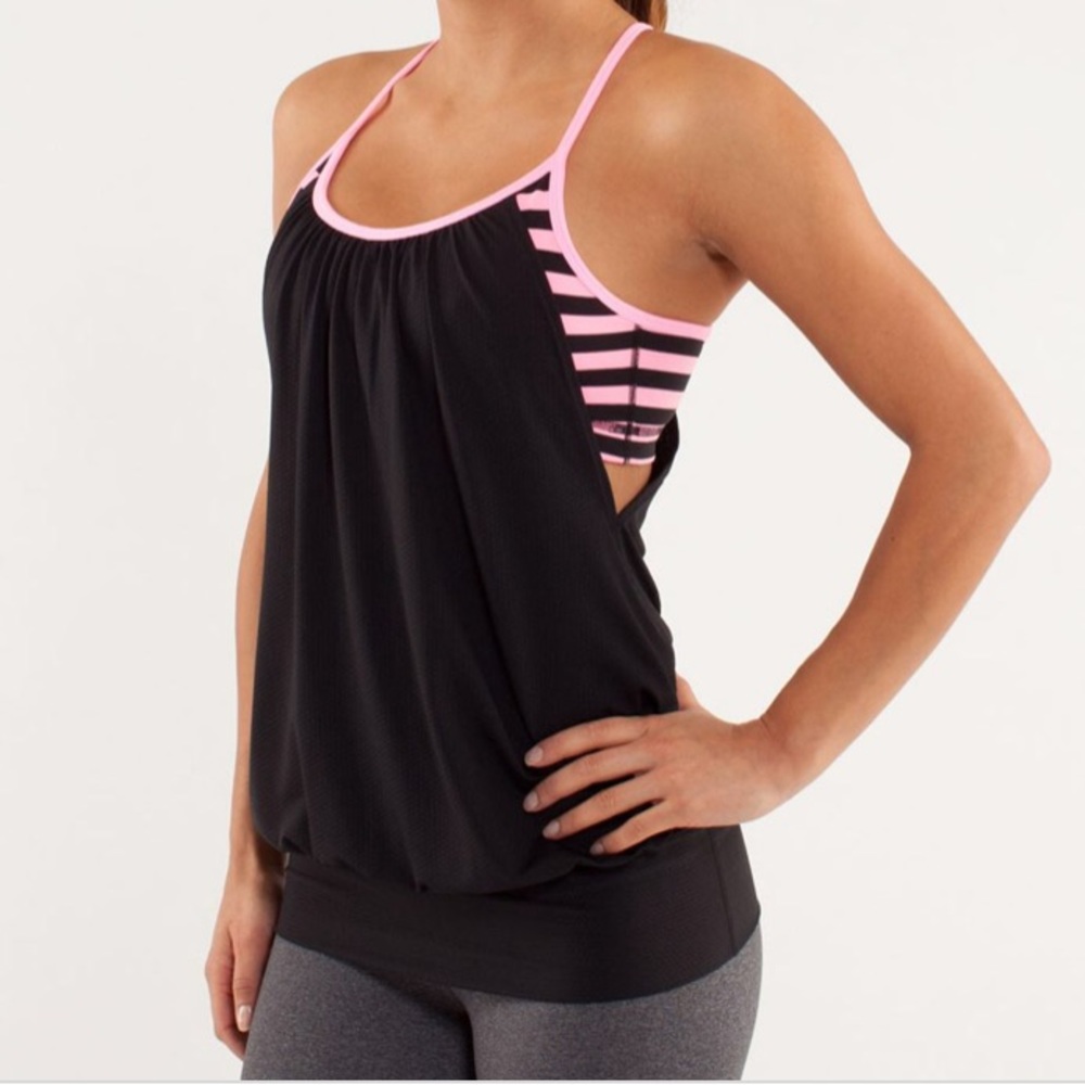 Lululemon Pink Shell Black No Limits Tank